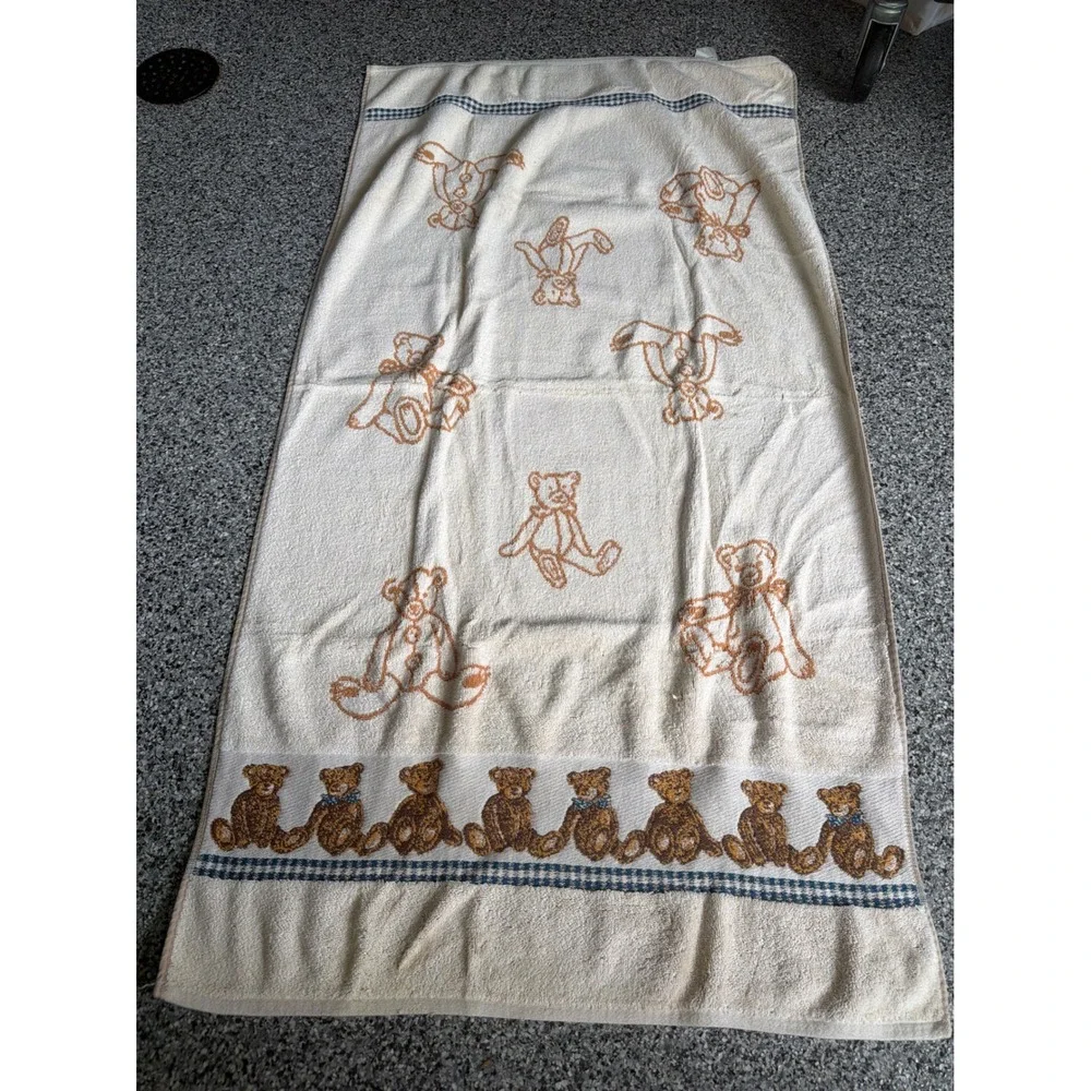 RARE Vintage Jubilee Bed Bath Home Teddy Bear Cotton Bath Towel Set Cream Rust